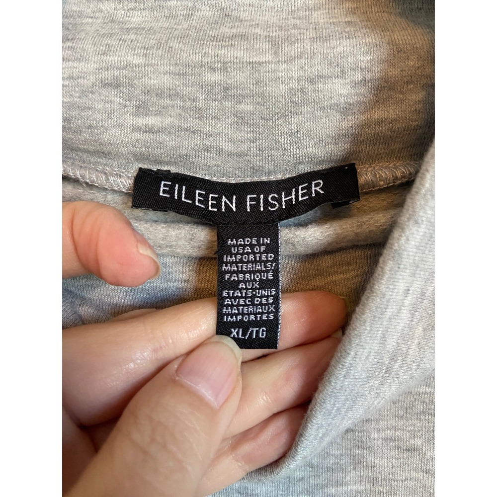 Eileen Fisher XL Gray Tencel Organic Cotton Funnel Neck Tunic Top Heathered Gray - Picture 2 of 6